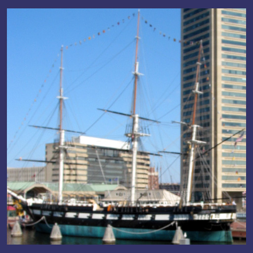 An RGB Image of the USS Constellation, taken intentionally out-of-focus with a digital camera, in Baltimore's Inner Harbor.  